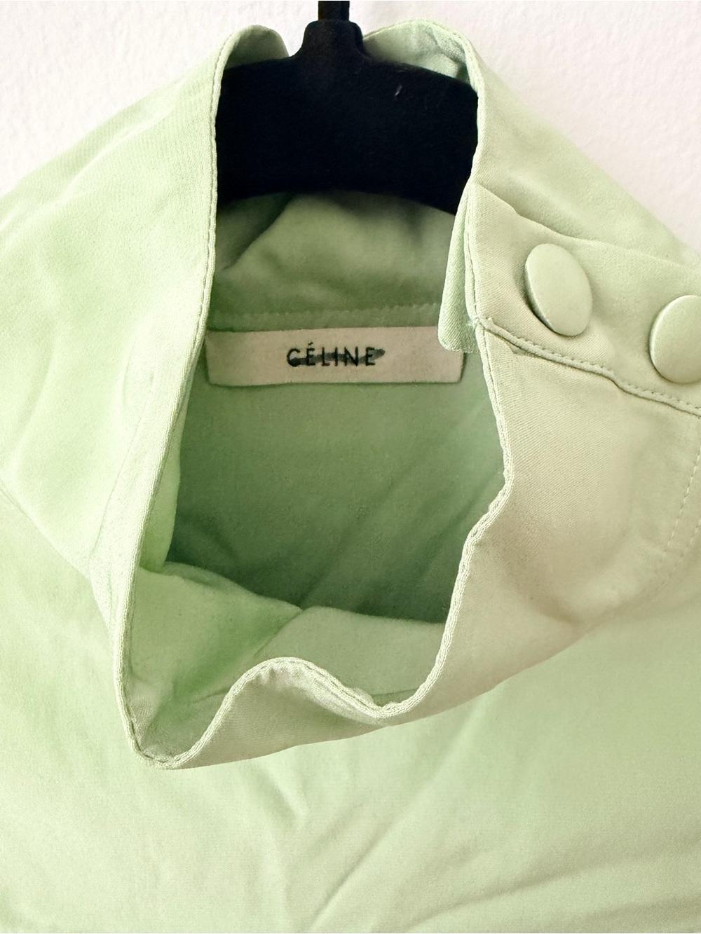 Celine Pale Green Gathered Silk Blouse - Picture 6 of 9